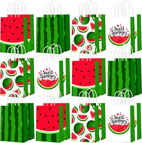 Outus 24 piezas de bolsas de fiesta de sandía, bolsas de papel para golosinas de sandía, bolsas de regalo de fiesta, bolsas de dulces de sandía para