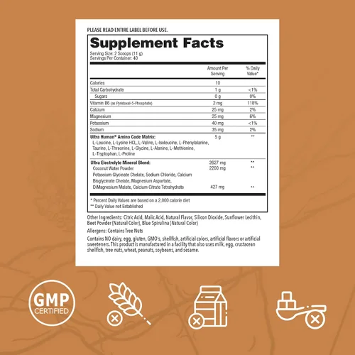 Miniatura 2 de Ultra Human Amino Code Aminoácidos esenciales + BCAA + electrolitos de agua de coco Bebida energética de aminoácidos saborizados
