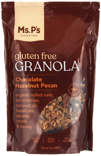 MsPsGFree Granola - Chocolate Avellana Pecan, 10oz, 9.98 oz, rica en fibra, alta proteína, avena orgánica sin gluten, cerezas ácidas orgánicas, nuez