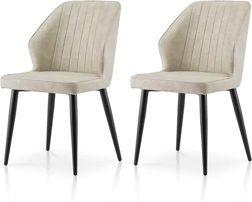 TUKAILAi Juego de 2 sillas de comedor modernas, tapizadas de piel sintética con respaldo curvado y patas de metal, cómodas sillas laterales