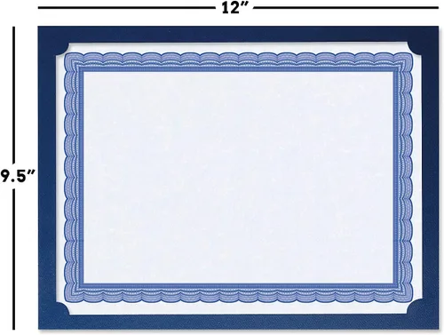 Miniatura 2 de Porta certificados color azul liso – Paquete de 25, cubierta de lino de 80 libras. Stock, de un solo lado, esquinas troqueladas, para oficina