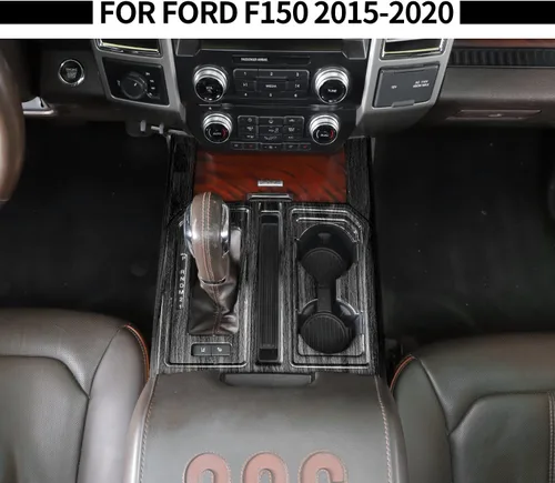 Miniatura 7 de Voodonala Cubierta de panel de consola de engranajes estilo madera negra para Ford F150 2015-2020 (madera negra, 1 unidad, ABS)
