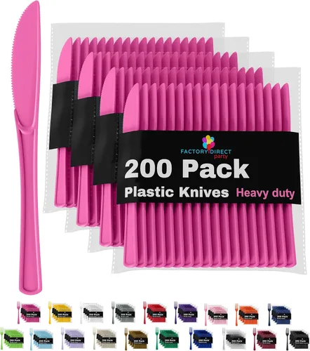 Miniatura 24 de Party Solids - Cuchillos de plástico negro, 200 piezas, cuchillos negros, utensilios desechables, juego de cubiertos de plástico resistente