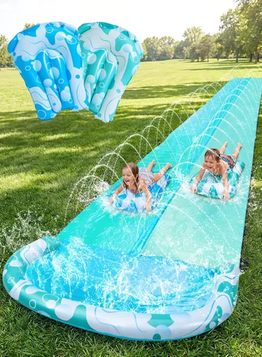 Miniatura 6 de JOYIN - Toboganes de agua de 22.5 pies y 2 tablas de bodyboard, tobogán de agua para césped, juguete de verano con rociador integrado para patio