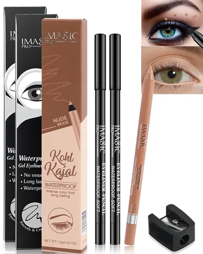 Miniatura 8 de Lápiz delineador de ojos de gel a prueba de manchas negro impermeable con sacapuntas, a prueba de decoloración, lápiz delineador de ojos suave, 2