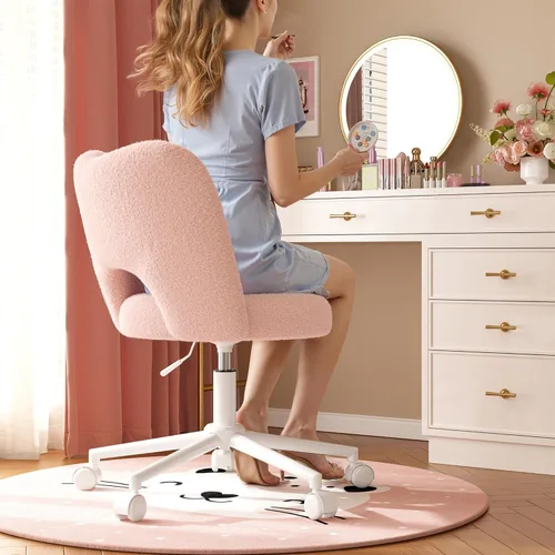 Miniatura 4 de DurayLoly Silla de Tocador con Ruedas Rosa, Linda Silla de Tocador con Respaldo, Silla de Escritorio Ultra-Suave de Felpa, Silla de Oficina Pequeña