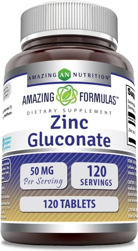 Amazing Formulas Suplemento de gluconato de zinc | 50 mg por porción | Tabletas | Sin OMG | Sin gluten | Fabricado en Estados Unidos (120 unidades)