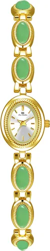 MASTOP Relojes de Lujo Vintage Dorados para Mujeres con Jade, Cristal Colorido Pequeño, Ovalado, Elegante, Reloj de Plata para Damas, Pulsera de