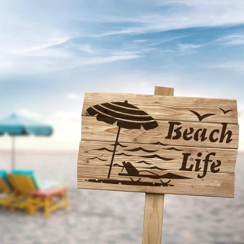 Miniatura 6 de Outus 20 plantillas de playa de verano, plantillas de playa reutilizables, pintura sobre madera, vida oceánica hawaiana para dibujar bricolaje