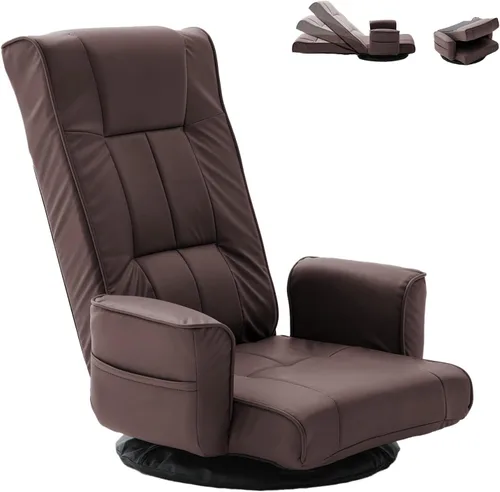 Miniatura 10 de Silla de suelo giratoria de 360° con reposabrazos, tumbona ajustable de 14 posiciones para adultos, asiento acolchado plegable con respaldo para Azul