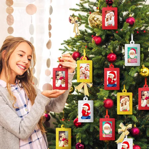 Miniatura 4 de Jetec 36 marcos de fotos con brillantina para decoración de árbol de Navidad, mini marco de fotos de fieltro, marco pequeño para colgar, regalos