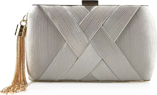 Elegante bolso de mano de seda con colgante de borla para mujer, para novia, boda, graduación, fiesta de noche