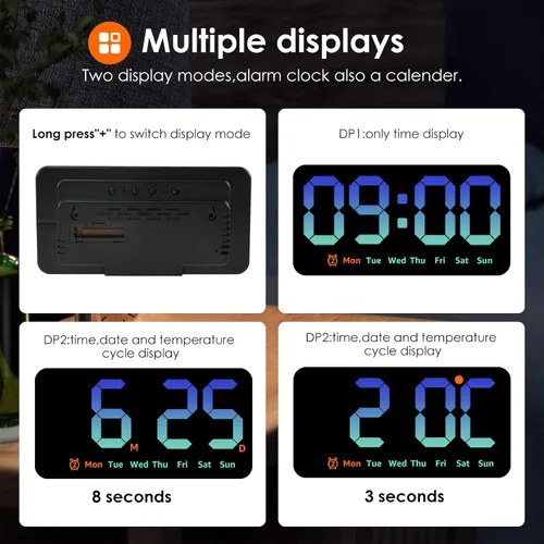 Miniatura 6 de Reloj de pared digital con atenuador de brillo de pantalla grande, reloj de pared digital LED con pantalla RGB, pequeño reloj de pared para sala