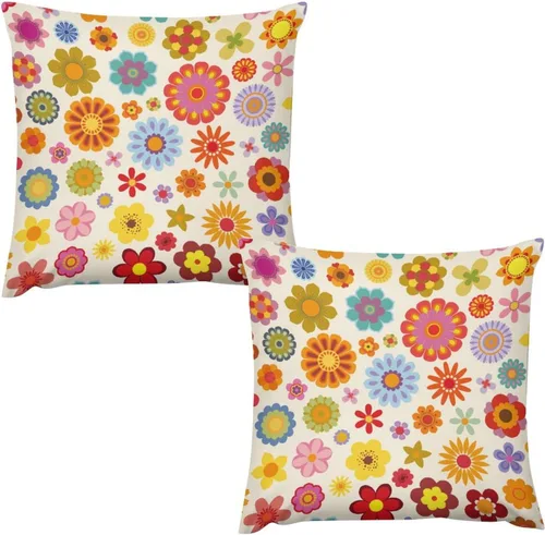 Miniatura 30 de Juego de 2 fundas de almohada florales retro de los años 70, Groovy Funky Hippie Flor Naranja Estética Boho Fundas de Almohada de 16 x 16 pulgadas