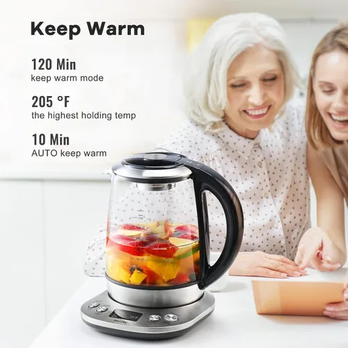 Miniatura 8 de Mecity Tetera eléctrica de vidrio de borosilicato con control de temperatura e infusor - Pantalla LCD y programas de preparación preestablecidos