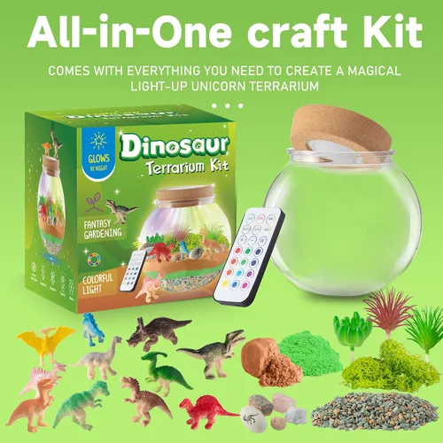Miniatura 2 de Kit de terrario iluminado con dinosaurios para niños - Luz nocturna LED regalo de cumpleaños para niños de 4, 5, 6, 7, 8-12 años - Juguetes