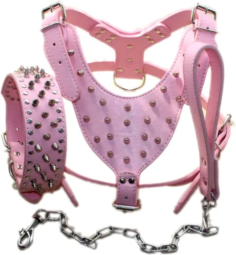 Miniatura 7 de Arnés para perro con tachuelas de cuero de raza, collar y correas, juego de 3 piezas para perros medianos y grandes, mastín, boxer, bull terrier