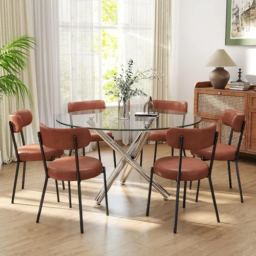Miniatura 42 de Juego de mesa de comedor redonda de cristal negro para 2, juego de mesa de cocina pequeña y moderna de 36 pulgadas con 2 sillas de comedor tapizadas