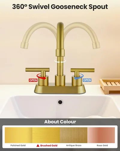 Miniatura 2 de Airuida Grifo de Lavabo de Baño Centerset de 4 Pulgadas – Grifo de Tocador de Acero Inoxidable de 2 Manijas con Desagüe Pop Up, Líneas de Suministro