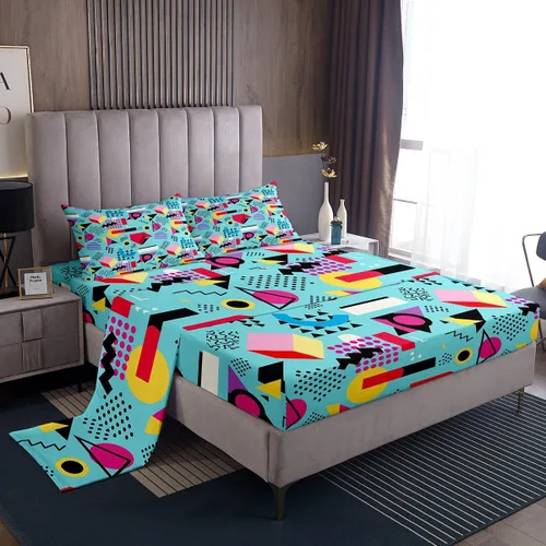 Miniatura 33 de Erosebridal Sábana bajera ajustable de los años 80, juego de sábanas geométricas de los años 80 y 90, decoración de Memphis, 80 estilos para Multi 04