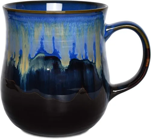 Bosmarlin Taza de café grande de cerámica, taza de té azul grande para oficina y hogar, 21 onzas, apta para lavavajillas y microondas, 1 unidad
