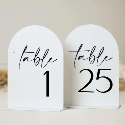 Miniatura 17 de Números de mesa de acrílico de arco negro con soportes 1-15, letrero acrílico arqueado negro de 5 x 7 pulgadas y base, números de mesa de arco