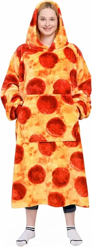 Miniatura 8 de Waitu - Sudadera tipo manta, para regalar a hombre o mujer, muy cálida y acogedora, gigantesca, con capucha, de gruesa franela, con mangas y un Negro