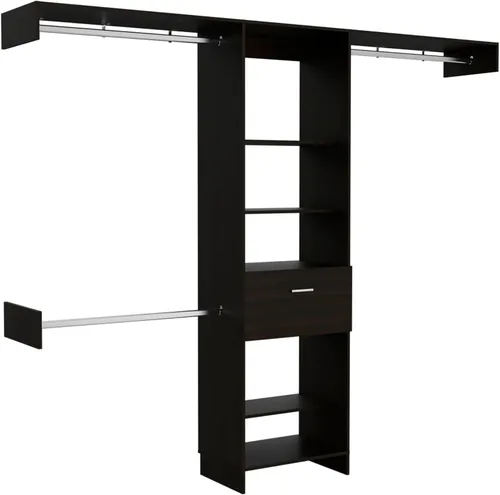 Tuhome Sistema de armario Manchester 250, cinco estantes abiertos, un cajón, tres varillas de metal, color negro