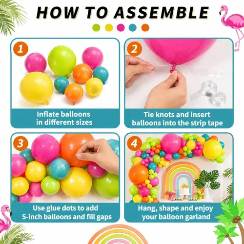 Miniatura 7 de Kit de guirnalda de arco de globos tropicales de verano, 141 globos de látex de color rosado intenso, verde lima, naranja, azul pizarra y amarillo