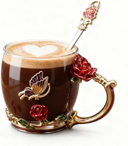 Miniatura 14 de Taza de té de cristal con cuchara y flores, regalo ideal para mujeres, especialmente mamá, en el día de San Valentín, Navidad, cumpleaños, taza