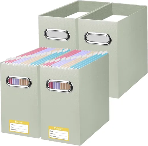 Miniatura 42 de BALEINE Caja organizadora de archivos, organizador de carpetas de archivos de cartón con asa para tamaño carta, caja de archivos colgante plegable