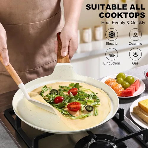 Miniatura 6 de Sartén para crepas, sartén Dosa de cerámica de 11 pulgadas, antiadherente Dosa Tawa para todas las estufas, sartén para tortillas, sartén