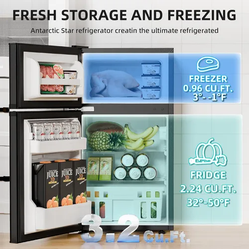 Miniatura 6 de Antarctic Star - Refrigerador compacto con congelador, mininevera de 2 puertas, estante ajustable, refrigerador pequeño para dormitorio, oficina