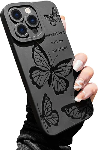 Miniatura 8 de LAPOPNUT Funda negra para iPhone 13 Pro Max, Funda de silicona suave con diseño de patrón de labios lindo para mujeres y niñas, Funda protectora a