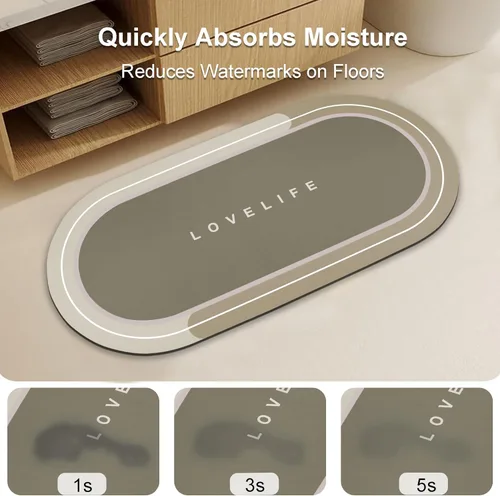 Miniatura 6 de Tapetes de baño de goma de secado rápido, antideslizantes, súper absorbentes, de secado instantáneo, alfombra de baño frente al fregadero de la Beige