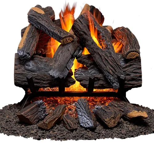 Duluth Forge Juego de troncos para chimenea de gas natural ventilado, 18 pulgadas, 45,000 BTU, luz de fósforo, roble del corazón - Modelo # FNVL18-1