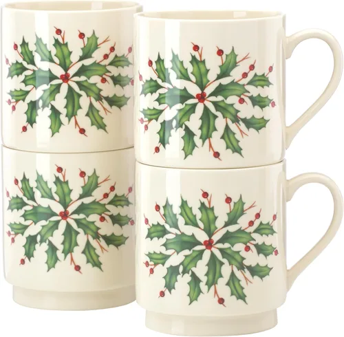 Miniatura 2 de Lenox 853763 Juego de 4 tazas apilables de vacaciones, Vajilla de Navidad, para recibir invitados