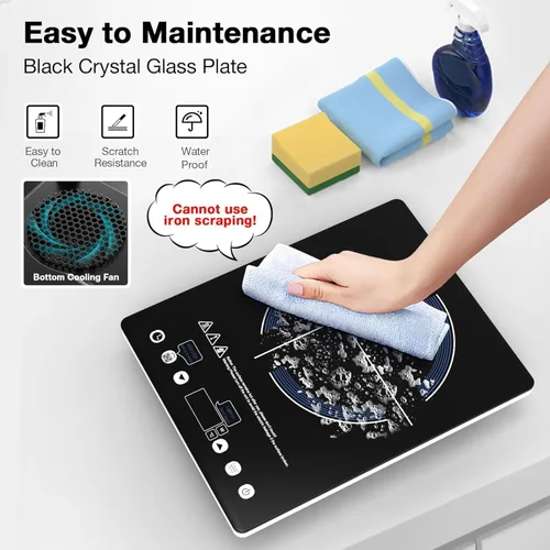 Miniatura 8 de VBGK Placa de Cocción Eléctrica, estufa eléctrica de 110 V, control táctil LED de un solo quemador, 9 niveles de potencia, bloqueo y temporizador