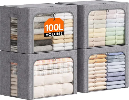 Miniatura 11 de Lifewit Contenedores de almacenamiento de ropa con marco de metal, caja de almacenamiento apilable, contenedores plegables de almacenamiento de ropa