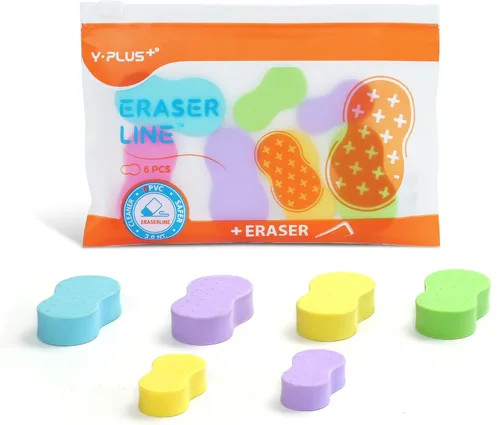 Yplus Eraser Line - Borradores de lápiz de hipopolímero para escuela y oficina, lindo borrador de goma blanca para niños, artista sin residuos, 6