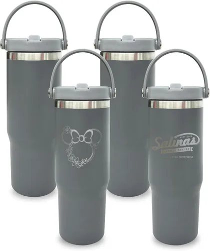 Miniatura 42 de Vaso de 30 onzas con asa superior, vaso aislado al vacío de doble pared con popote abatible, taza de café de viaje de 30 onzas con recubrimiento