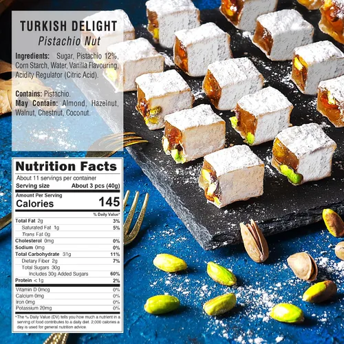Miniatura 3 de Hazer Baba Delicias Turcas con Pistacho, Caja de bocadillos gourmet, Tradicional, Bocadillo vegano, Lokum turco, Dulces únicos, Loukumi, Delicias