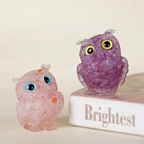 Miniatura 7 de Adorable figura de búho de 2.4 pulgadas, bonita estatua de búho de cristal natural, detalles de estante para decoración de oficina en casa y amantes