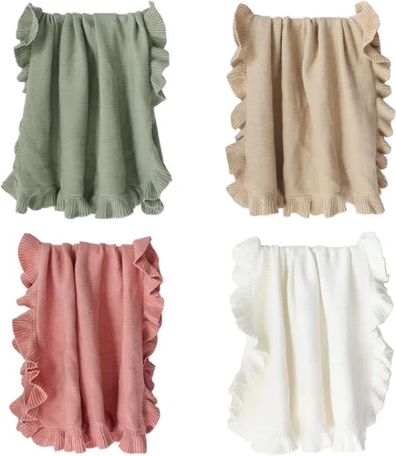 Miniatura 2 de Manta de punto con borde de volantes para bebé, manta para cuna, no fluorescente, manta de fotos para recién nacidos, manta de bebé, colcha unisex a