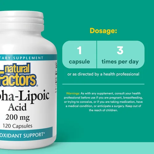 Miniatura 3 de Natural Factors Ácido alfa-lipoico 200 mg, soporte antioxidante, 120 cápsulas