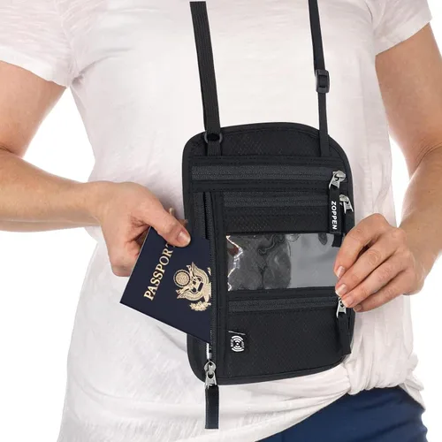 Miniatura 3 de ZOPPEN Soporte para pasaporte, cartera para el cuello, funda para pasaporte, organizador de documentos de viaje, combinación de tarjeteros