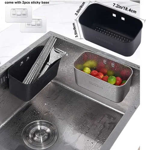 Miniatura 2 de Colador multifunción para fregadero de cocina, colador de alimentos, cesta para filtro, residuos de cocina y lavado de verduras, frutas (negro)
