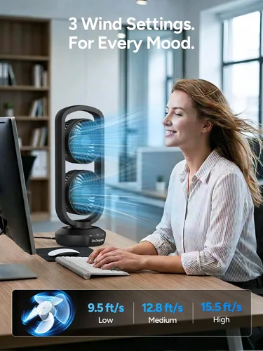 Miniatura 4 de DR.PREPARE Ventilador de Torre Pequeño Ventiladores de Mesa Oscilantes con inclinación de 270°, oscilación de 105°, 3 velocidades y 3 temporizadores