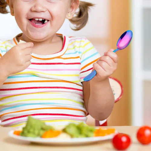 Miniatura 4 de LIANYU Cuchara de acero inoxidable para niños de 9 piezas, lindas cucharas para niños, juego de cubiertos para niños, juego de cubiertos para niños
