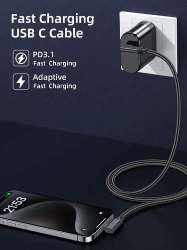 Miniatura 4 de Cable USB C a USB C de 240 W de 4.9 pies, PD 3.1 tipo C a C 5A, cable de carga rápida en ángulo recto para MacBook Pro/Air, iPad Pro/Air/Mini